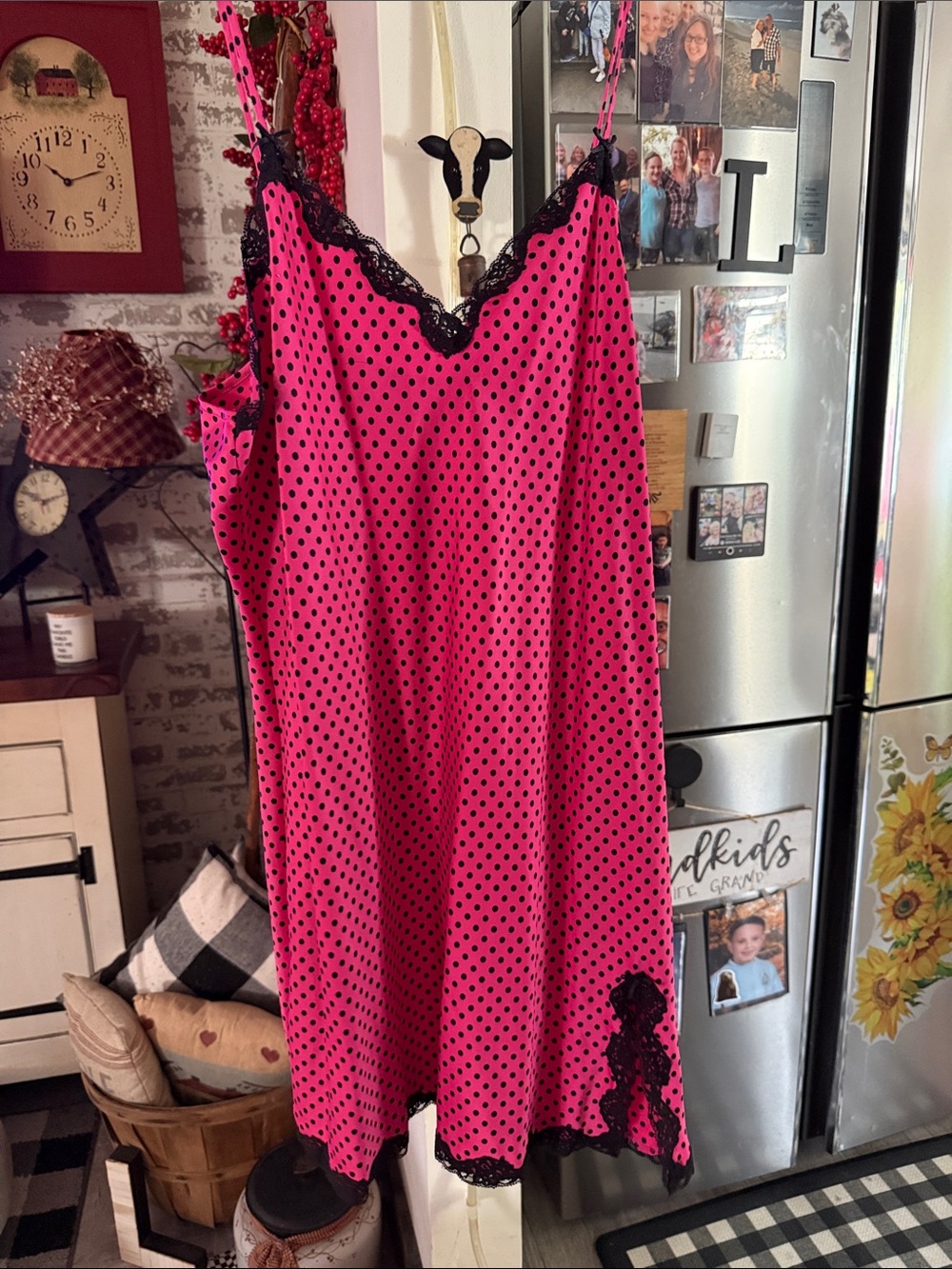 Pink Polka Dot Lace-Trim Chemise